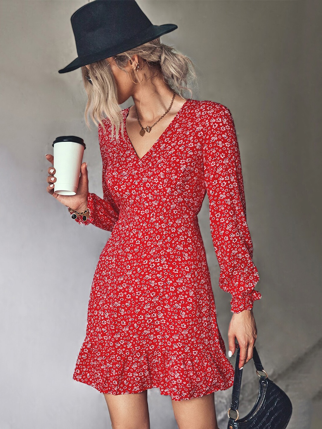 

BoStreet Red Floral Printed Dress