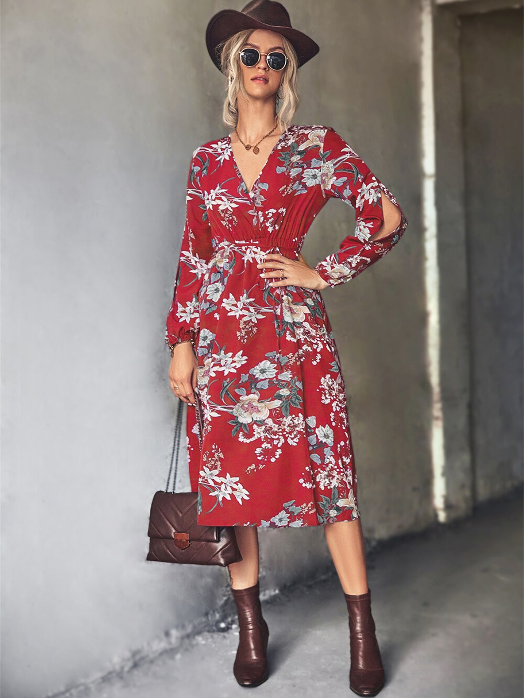 

BoStreet Red Floral Printed Dress