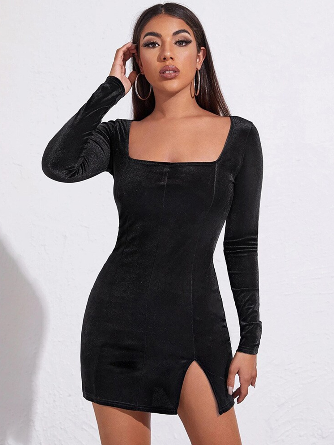

BoStreet Black Solid Bodycon Mini Dress