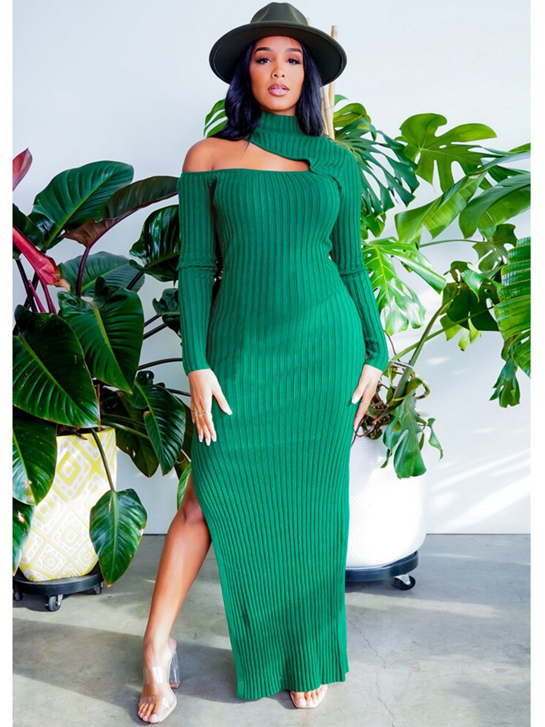

BoStreet Women Green Solid Bodycon Maxi Dress