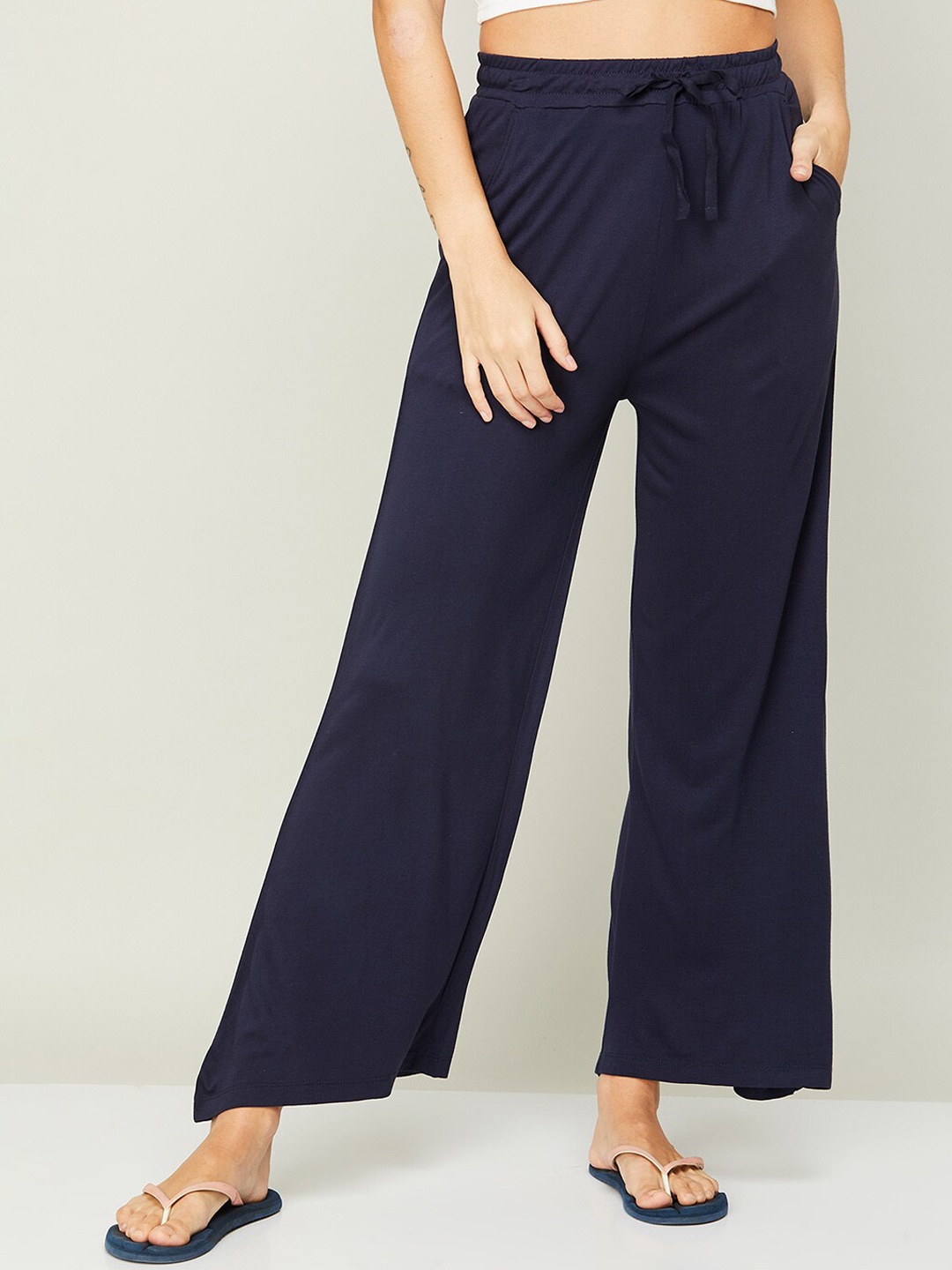 

Ginger by Lifestyle Women Navy Blue Solid Flared Lounge Pants