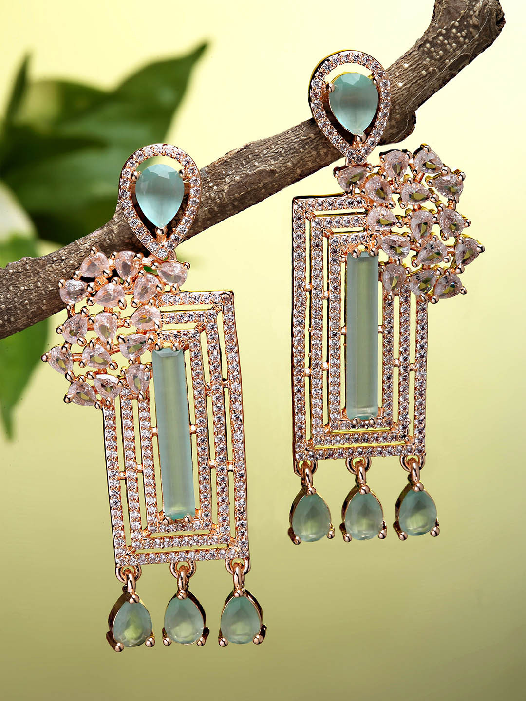 

KARATCART Gold Plated Lime Green Classic Drop Earrings
