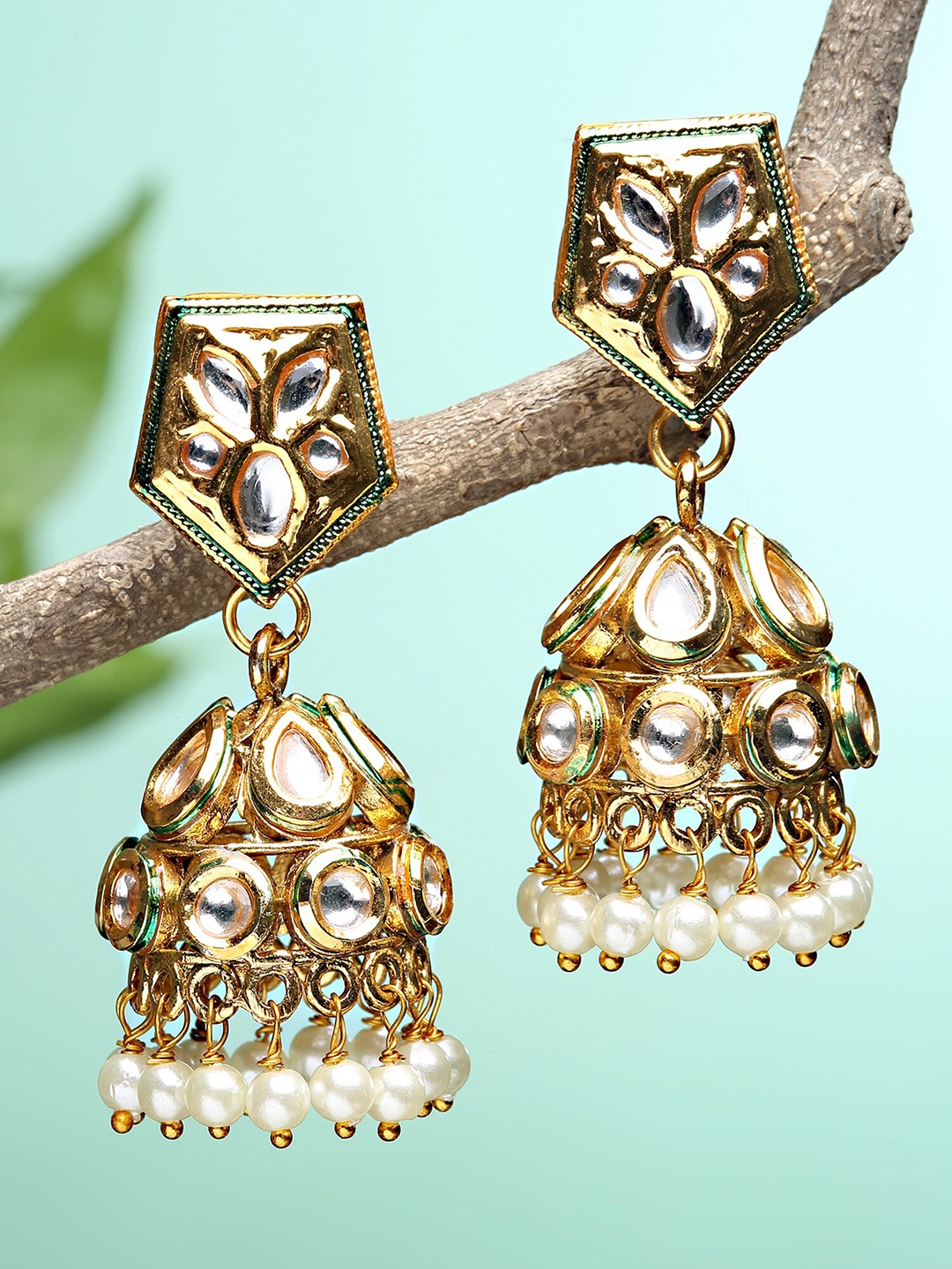 

KARATCART Women Gold-Toned & White Classic Jhumkas Earrings
