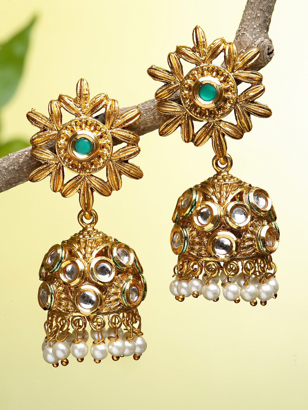 

KARATCART Green Dome Shaped Jhumkas Earrings