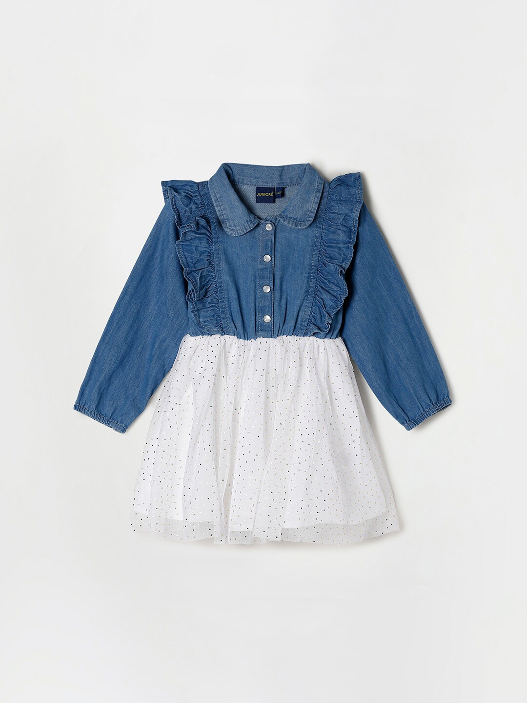 

Juniors by Lifestyle Girls Blue and White Embellished Fit and Flare Dress