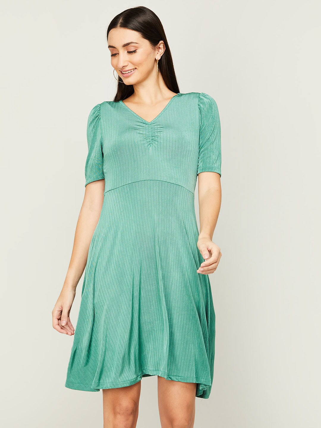 

CODE by Lifestyle Green Self Design A-Line Dress