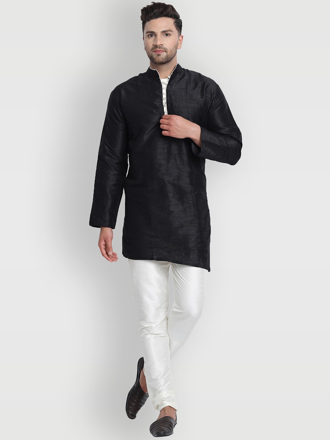 

Enciger Men Black Dupion Silk Kurta with Churidar