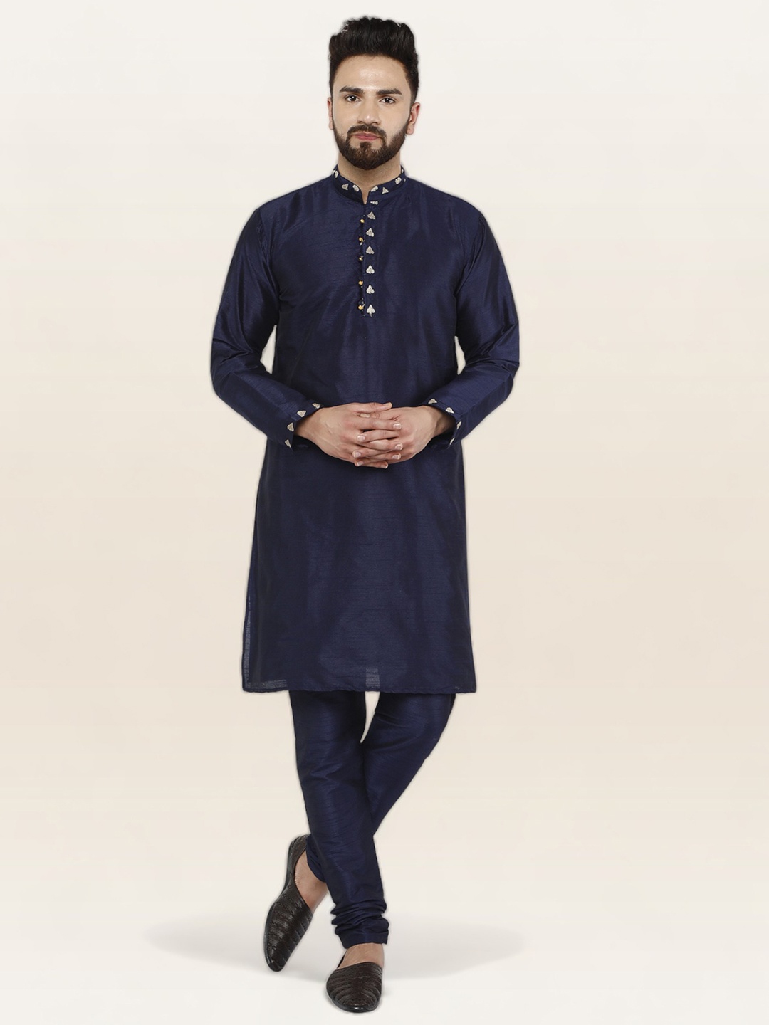 

Enciger Men Navy Blue Dupion Silk Kurta with Churidar