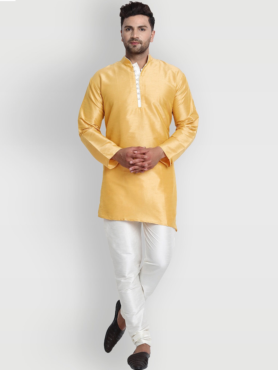 

Enciger Men Gold-Toned Dupion Silk Kurta with Churidar