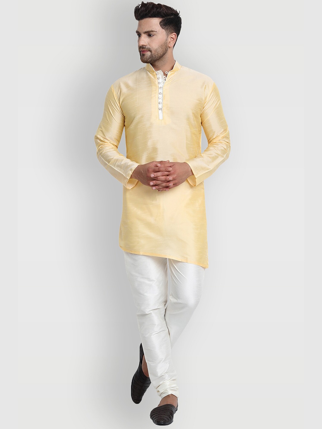 

Enciger Men Cream-Coloured Dupion Silk Kurta with Churidar