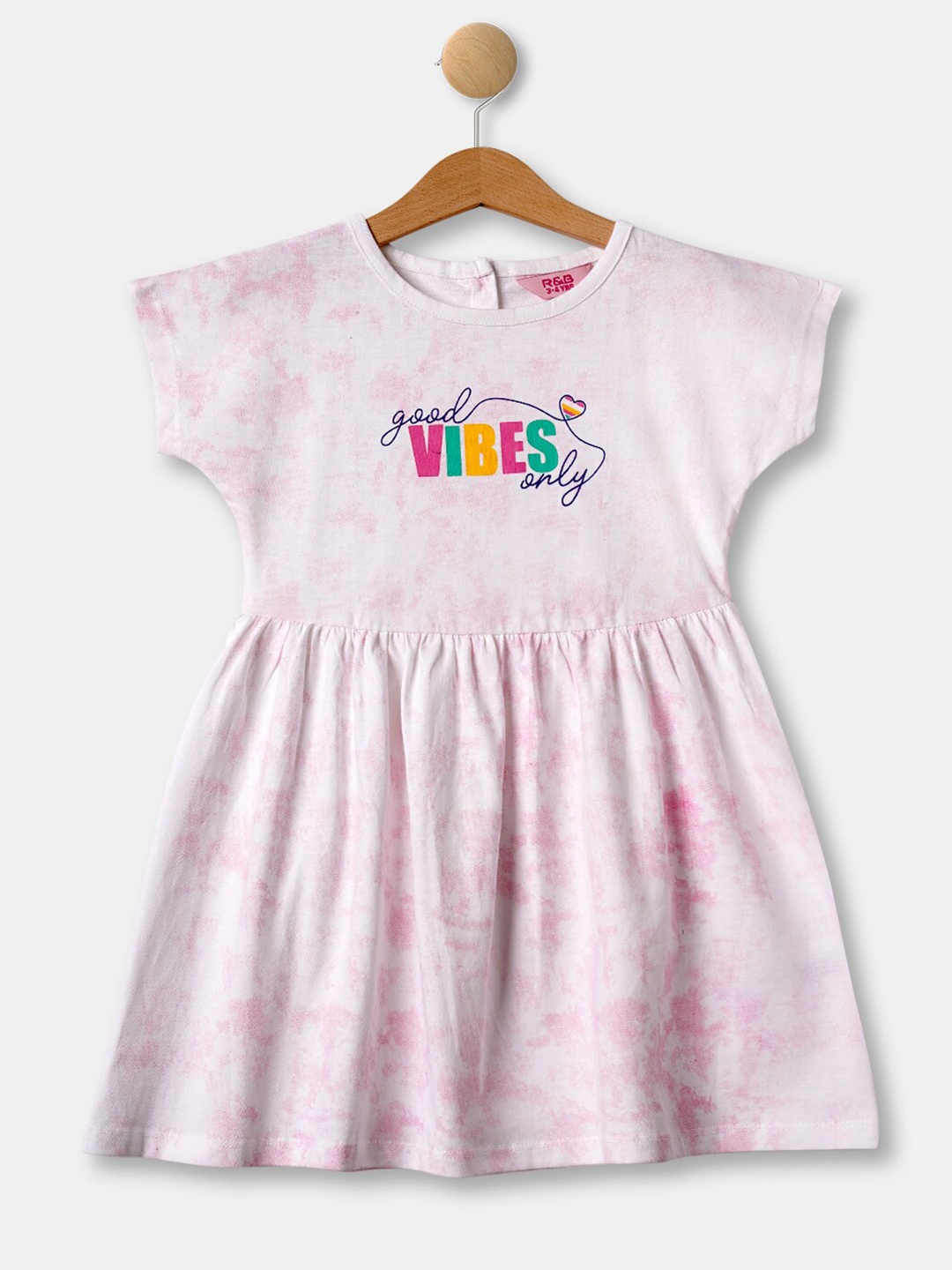 

R&B Girls Pink Dyed Typography Printed Dress