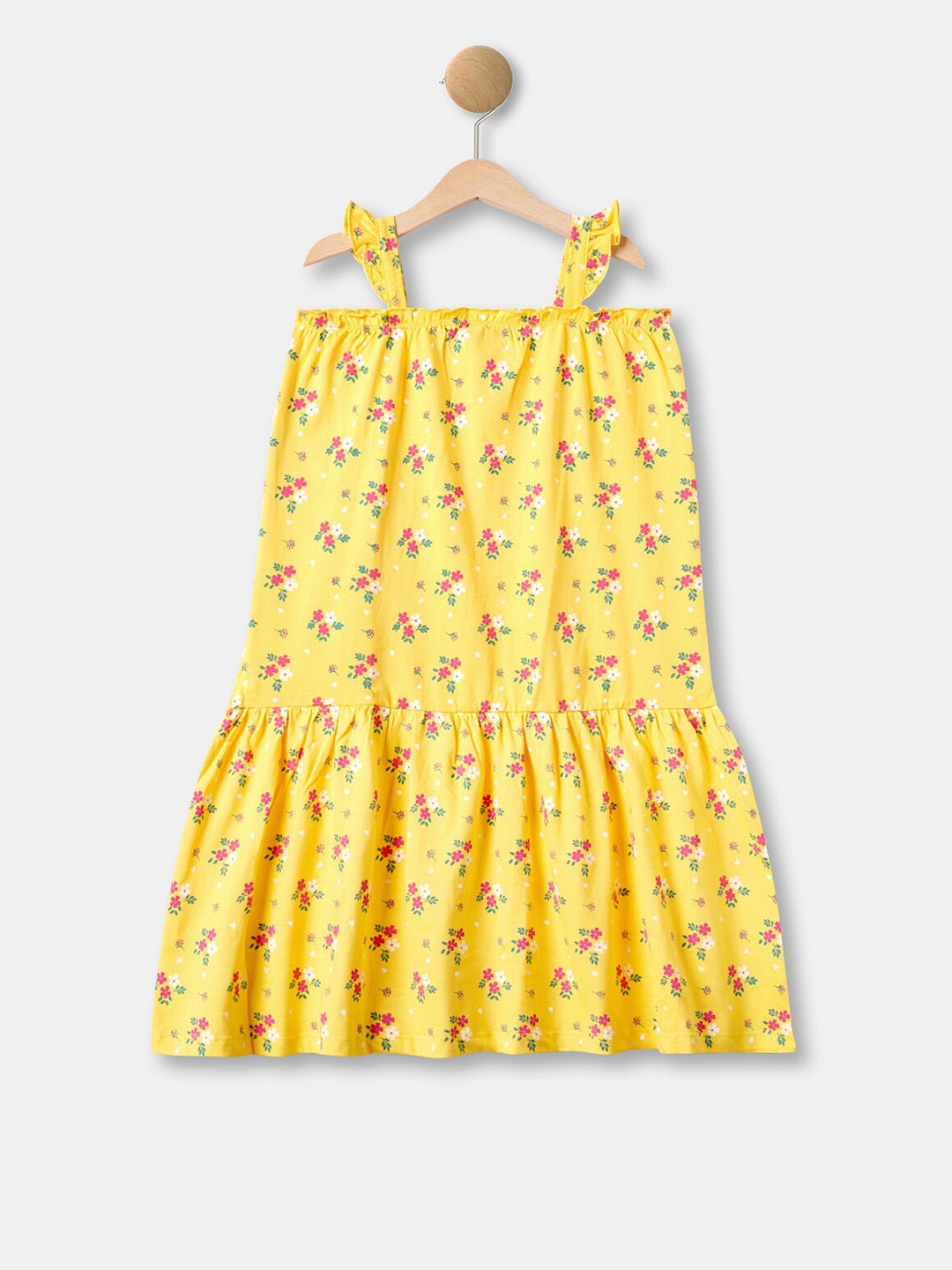 

R&B Girls Yellow Floral Printed A-Line Tiered Dress