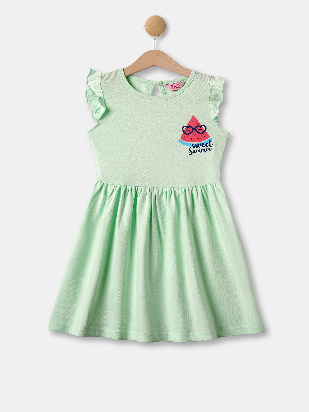 

R&B Girls Green Cotton Fit and Flare Midi Dress