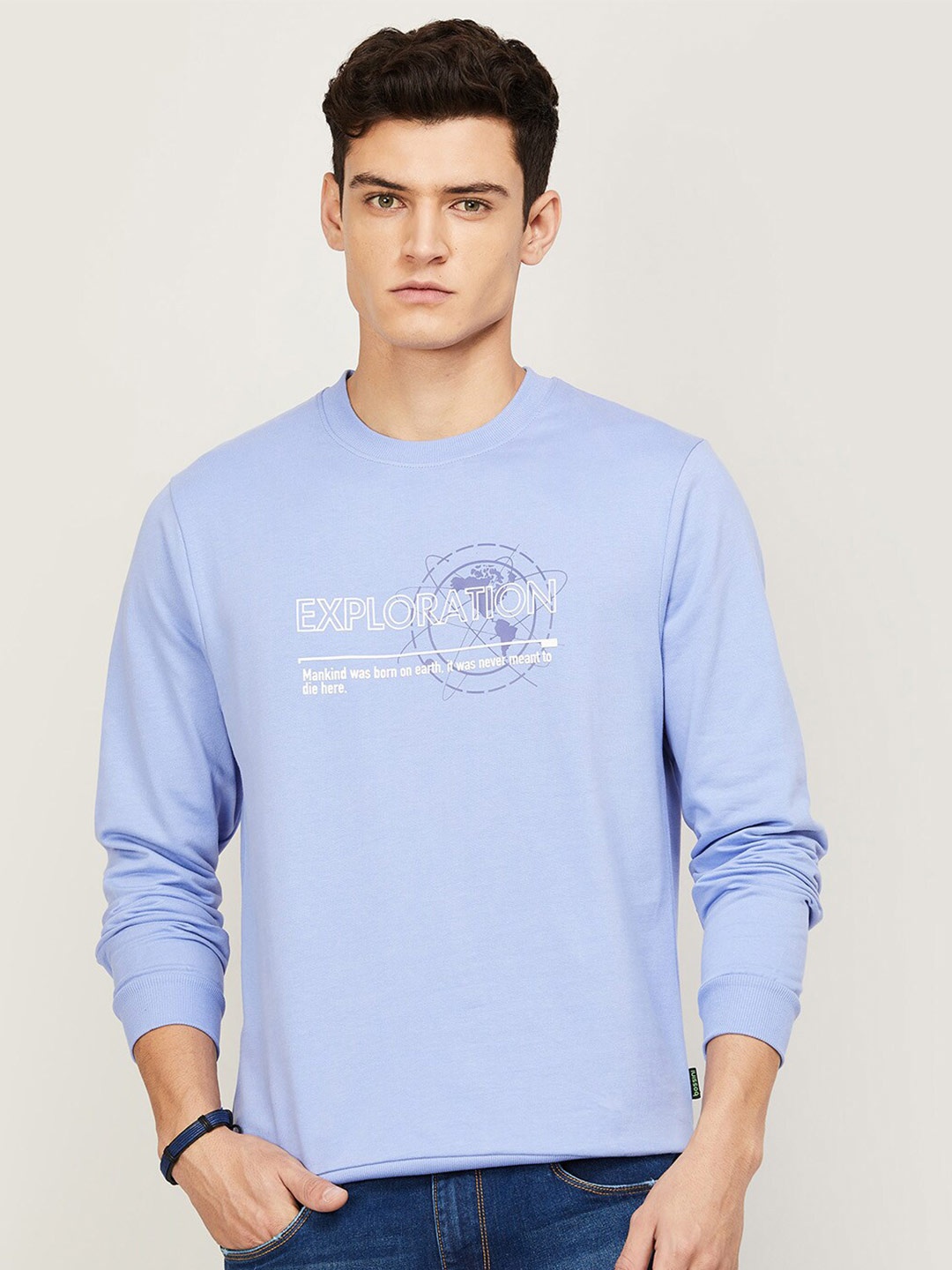 

Bossini Men Typography Printed Long Sleeves Cotton Pullover Sweatshirt, Blue