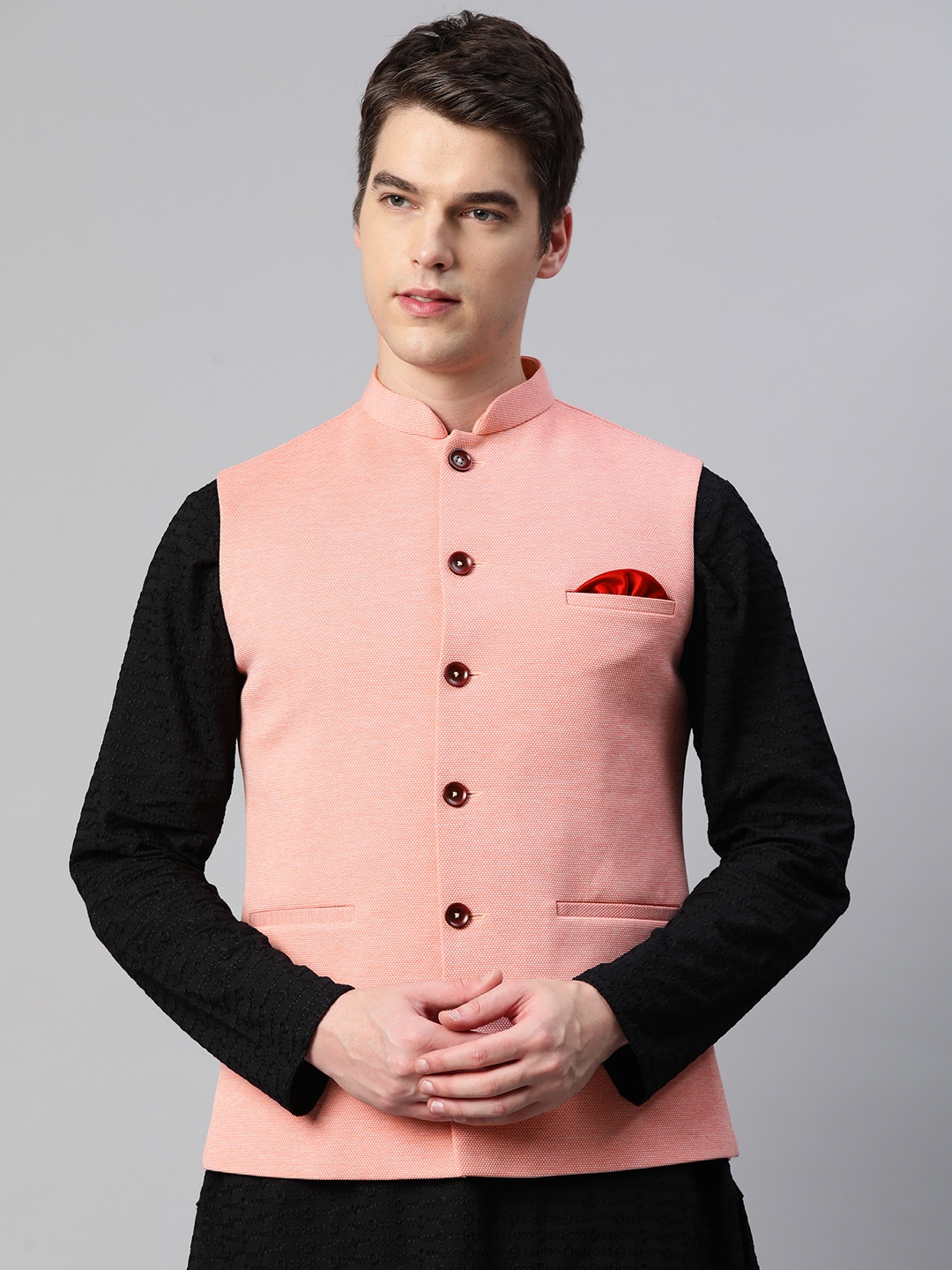 

ESSAS club Men Pink Woven Design Nehru Jacket