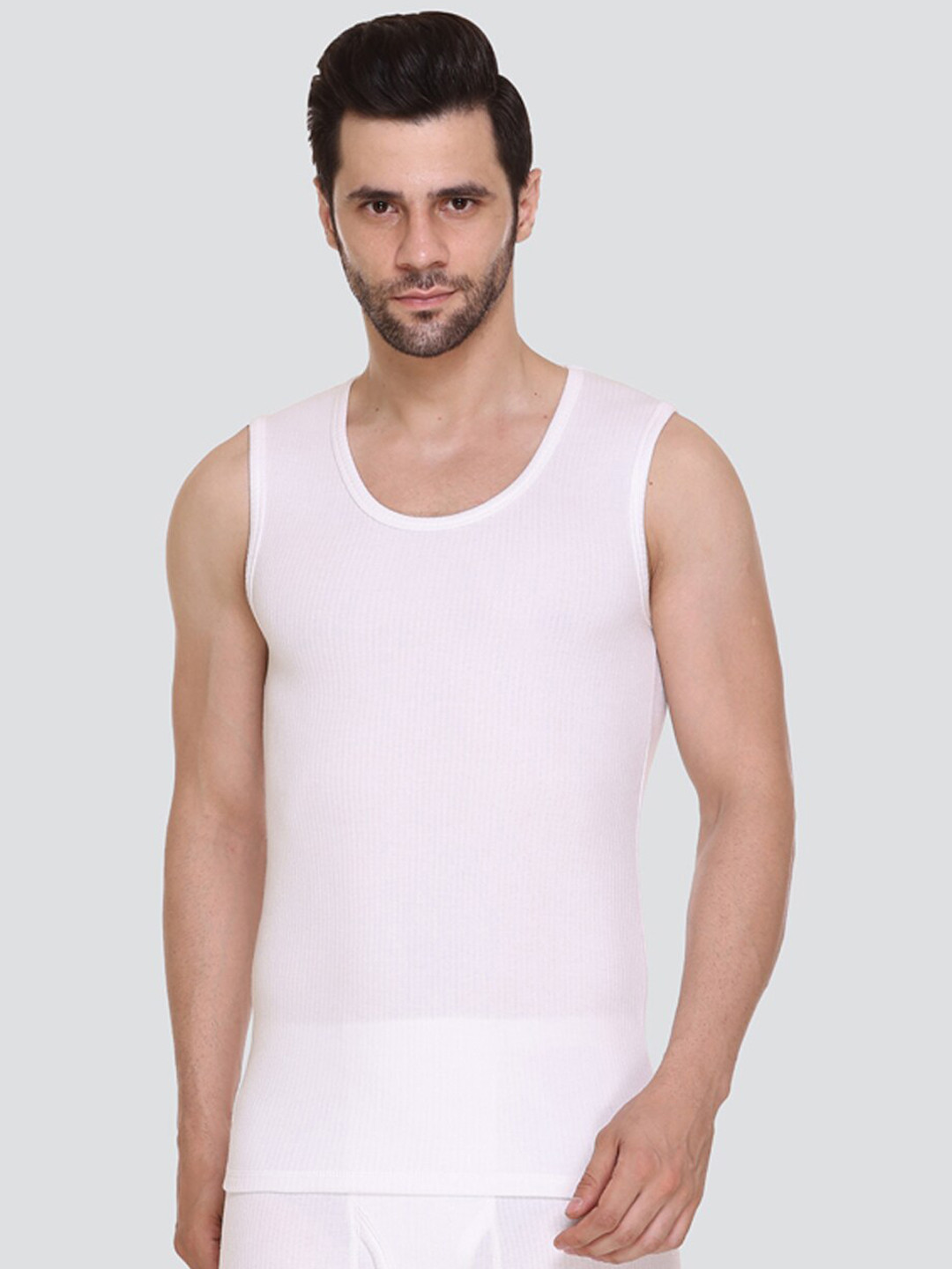 

Aerowarm Men White Self Striped Thermal Top