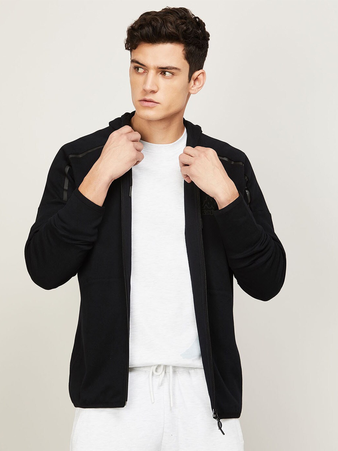 

Kappa Men Hooded Long Sleeves Front Zip Cotton Sweatshirt, Black