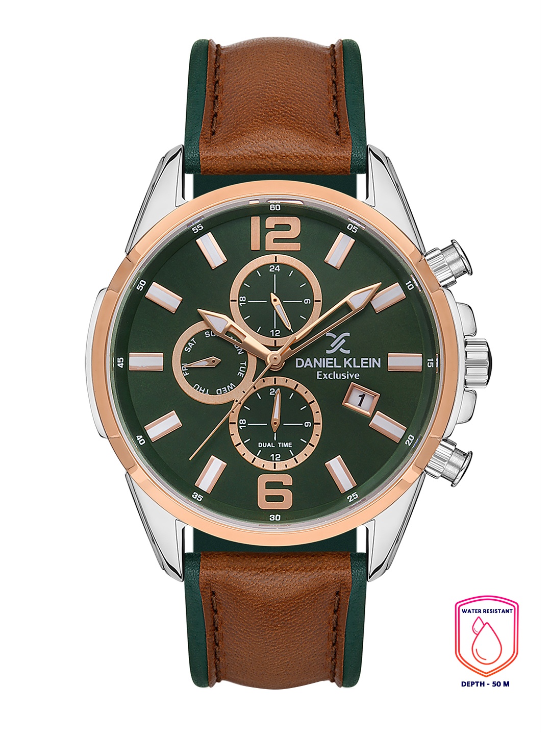 

Daniel Klein Exclusive Men Green Dial & Brown Strap Analogue Watch DK.1.13277-4