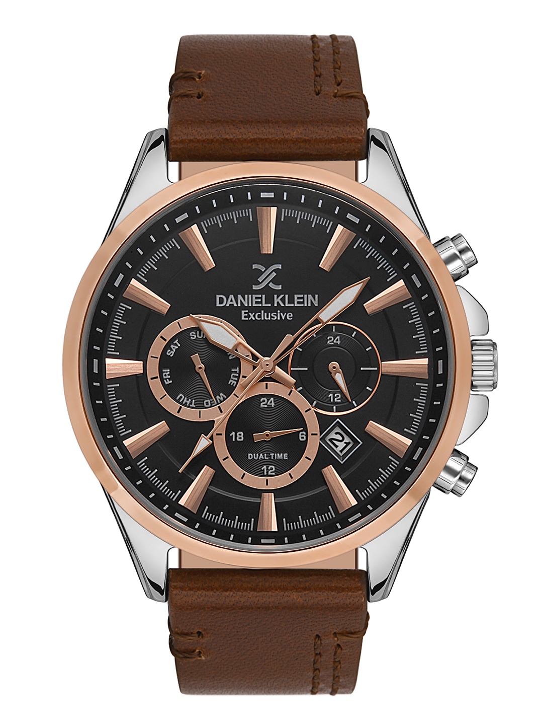 

Daniel Klein Exclusive Men Black Dial & Brown Leather Strap Analogue Watch DK.1.13278-5_OR