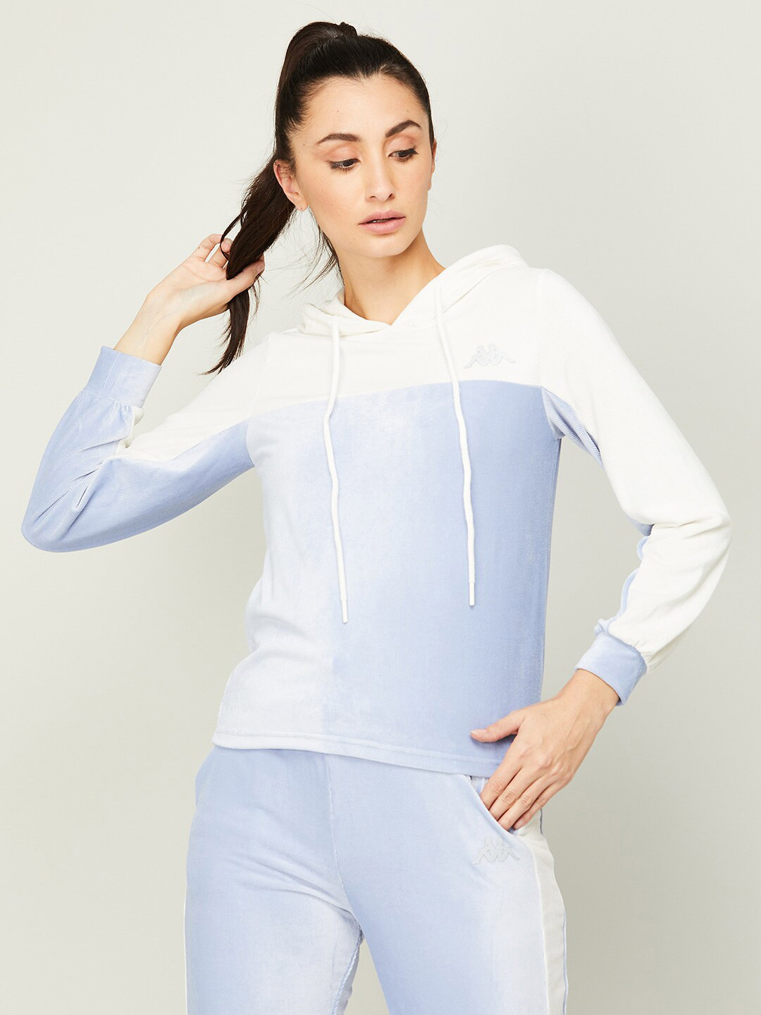 

Kappa Women Colourblocked Hooded Long Sleeves Pullover Sweatshirt, Blue