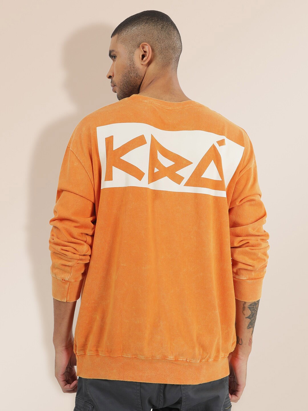 

KRA Men Yellow & Cream-Coloured Drop-Shoulder Sleeves T-shirt
