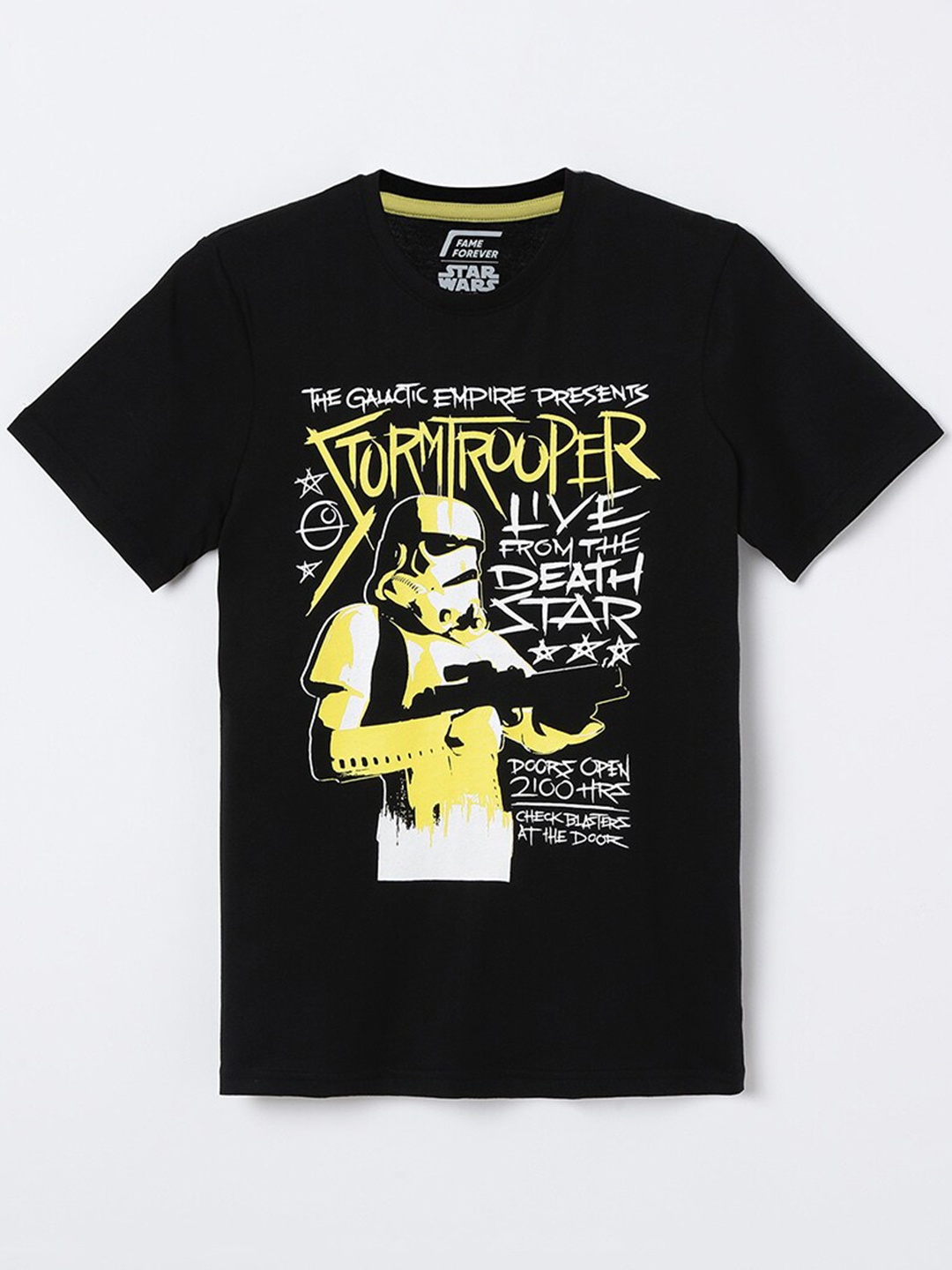 

Fame Forever by Lifestyle Boys Black & Yellow Typography Printed Pure Cotton T-shirt