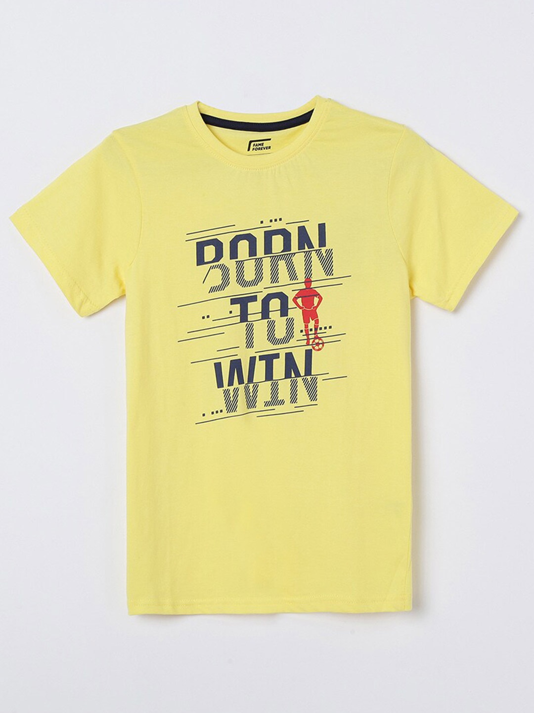 

Fame Forever by Lifestyle Boys Yellow Typography Printed Pure Cotton T-shirt