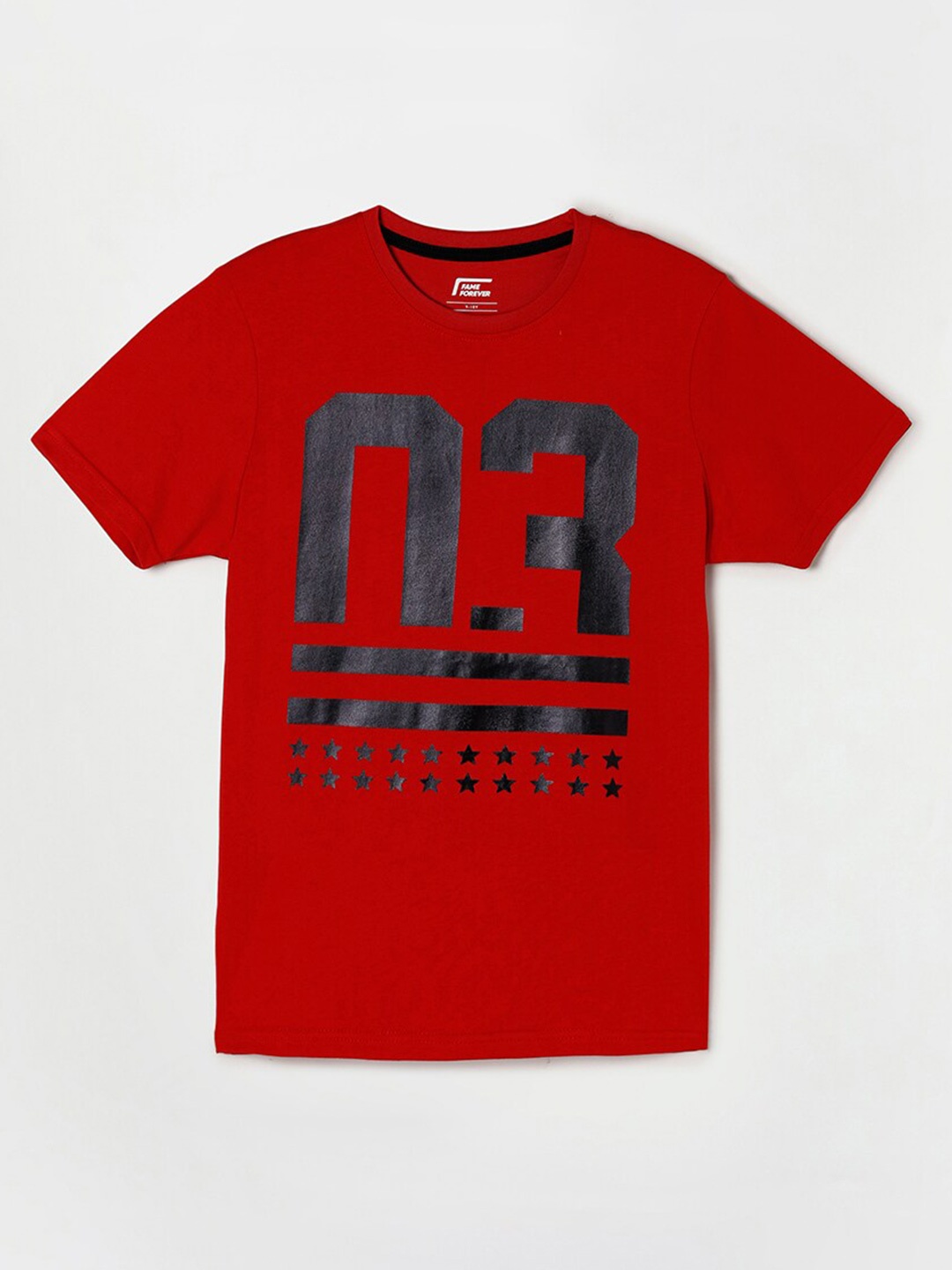 

Fame Forever by Lifestyle Boys Red & Black Printed Pure Cotton T-shirt