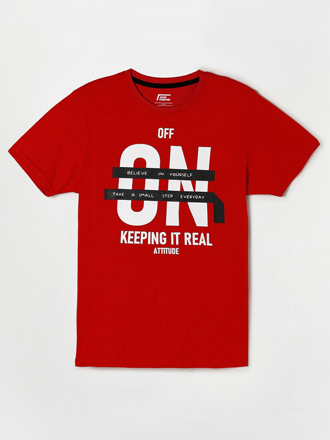 

Fame Forever by Lifestyle Boys Red & White Typography Printed Pure Cotton T-shirt