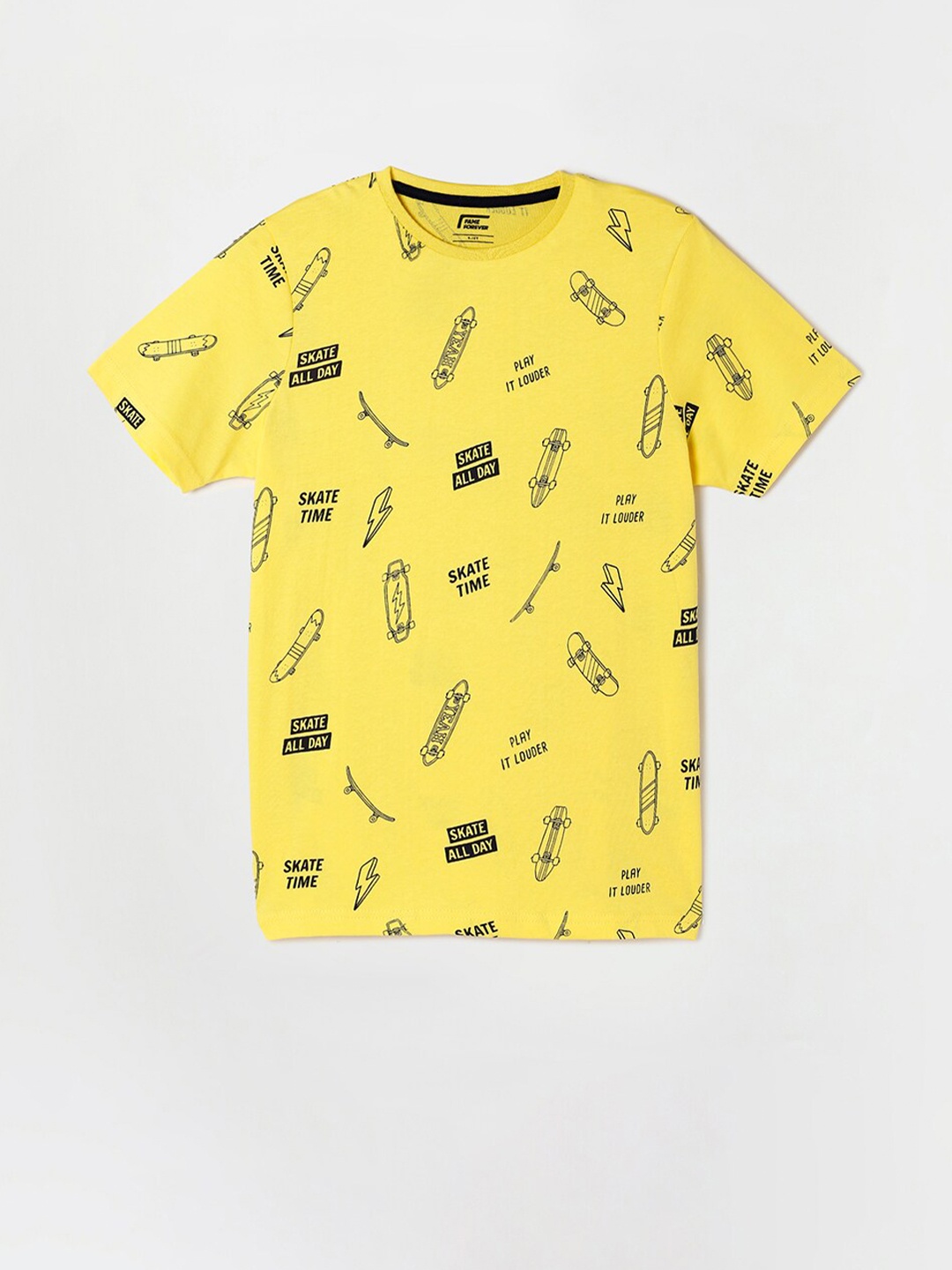 

Fame Forever by Lifestyle Boys Yellow & Black Printed Pure Cotton T-shirt