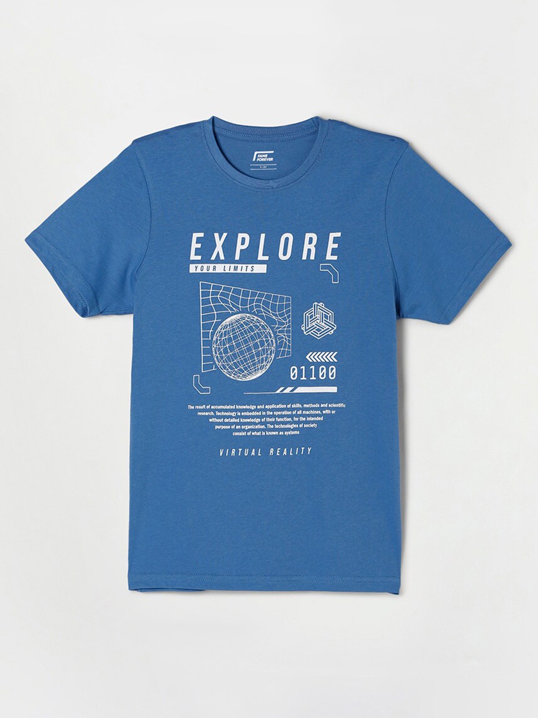 

Fame Forever by Lifestyle Boys Blue & White Typography Printed Pure Cotton T-shirt
