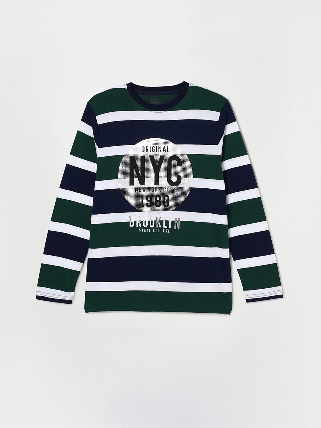 

Fame Forever by Lifestyle Boys Green & Navy Blue Striped Pure Cotton T-shirt