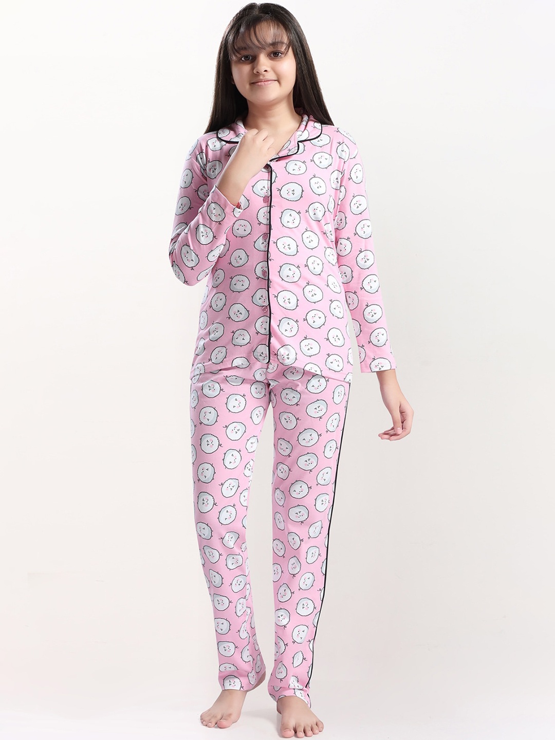

9shines Label Girls Pink & White Printed Night suit