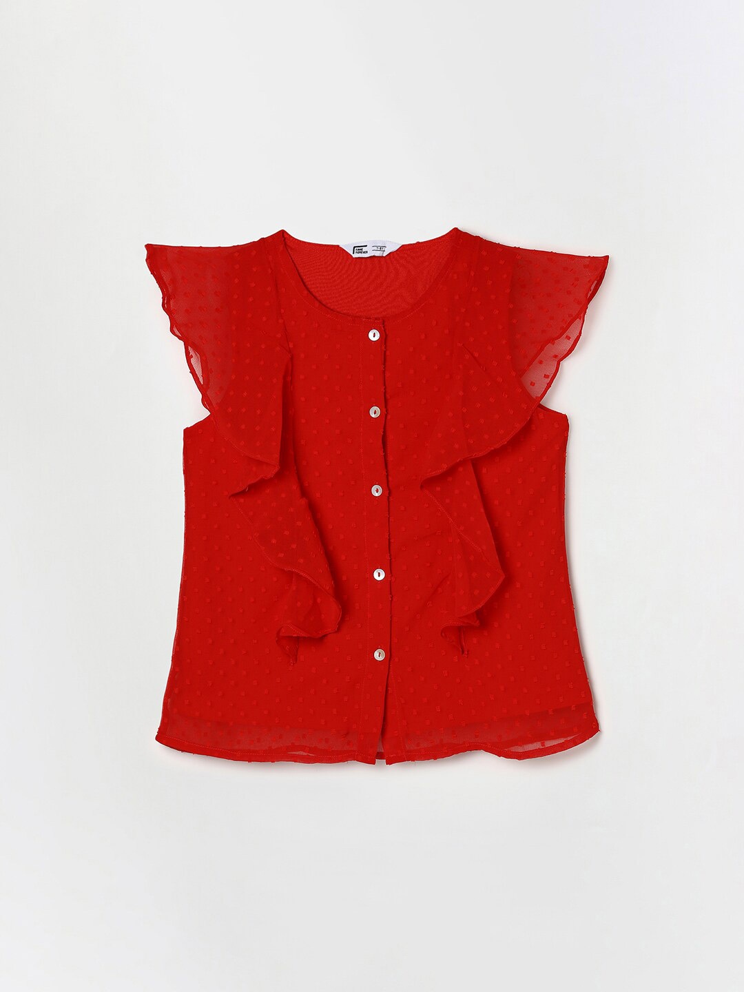 

Fame Forever by Lifestyle Girls Red Geometric Ruffles Shirt Style Top