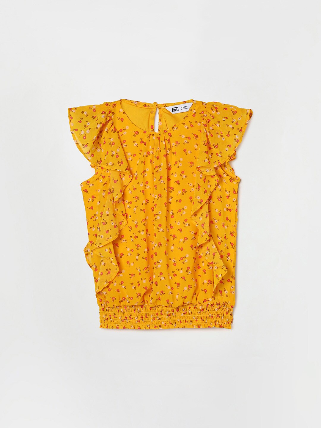 

Fame Forever by Lifestyle Girls Yellow & Red Floral Print Ruffles Blouson Top