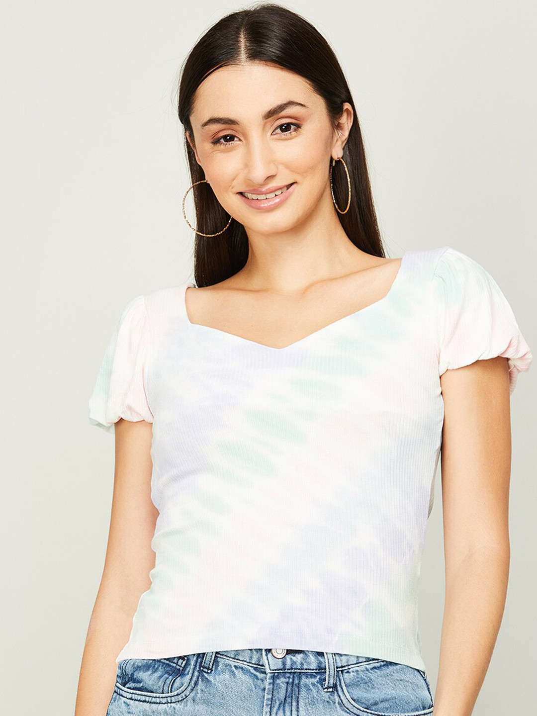 

Ginger by Lifestyle Women Multicoloured Tie and Dye Sweetheart Neck Top, Multi