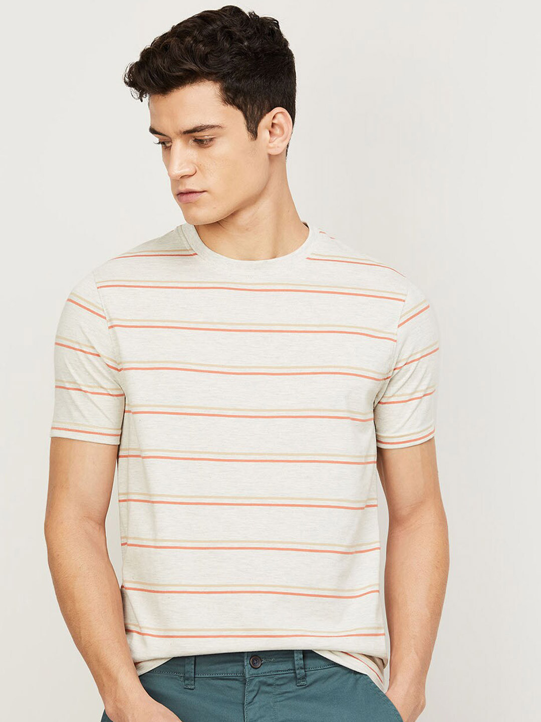 

CODE by Lifestyle Men White Striped T-shirt