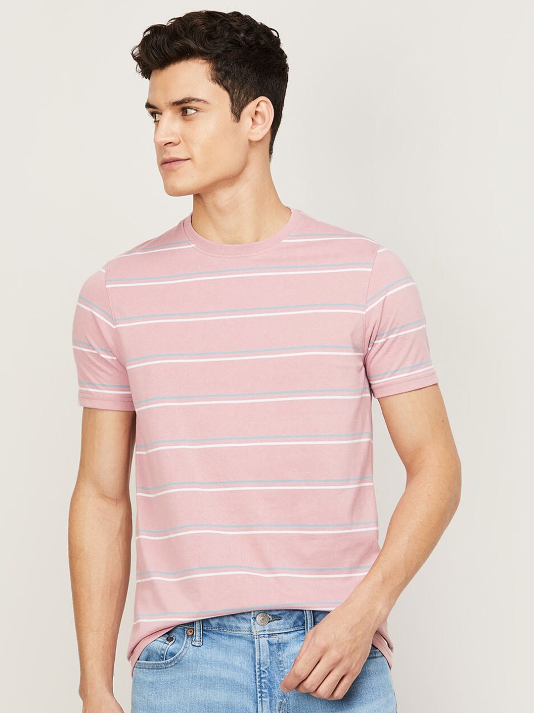 

CODE by Lifestyle Men Pink Striped T-shirt