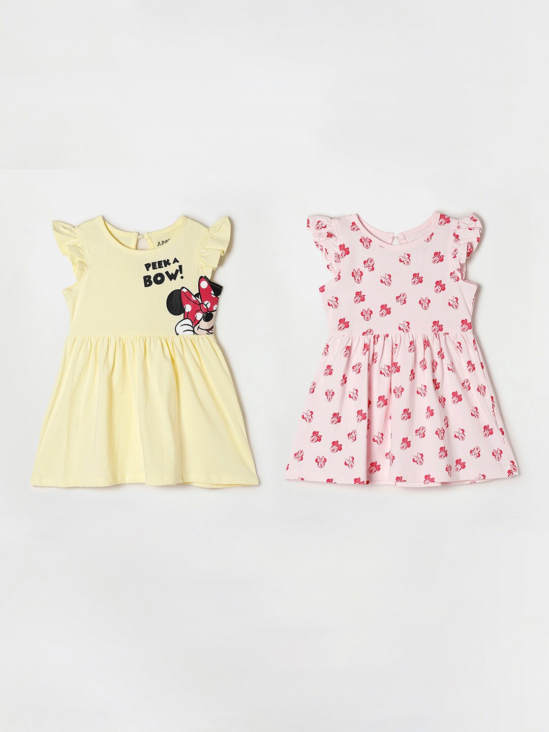 

Juniors by Lifestyle Girls Pack Of 2 Yellow & Pink Micky Mouse Cotton Dresses