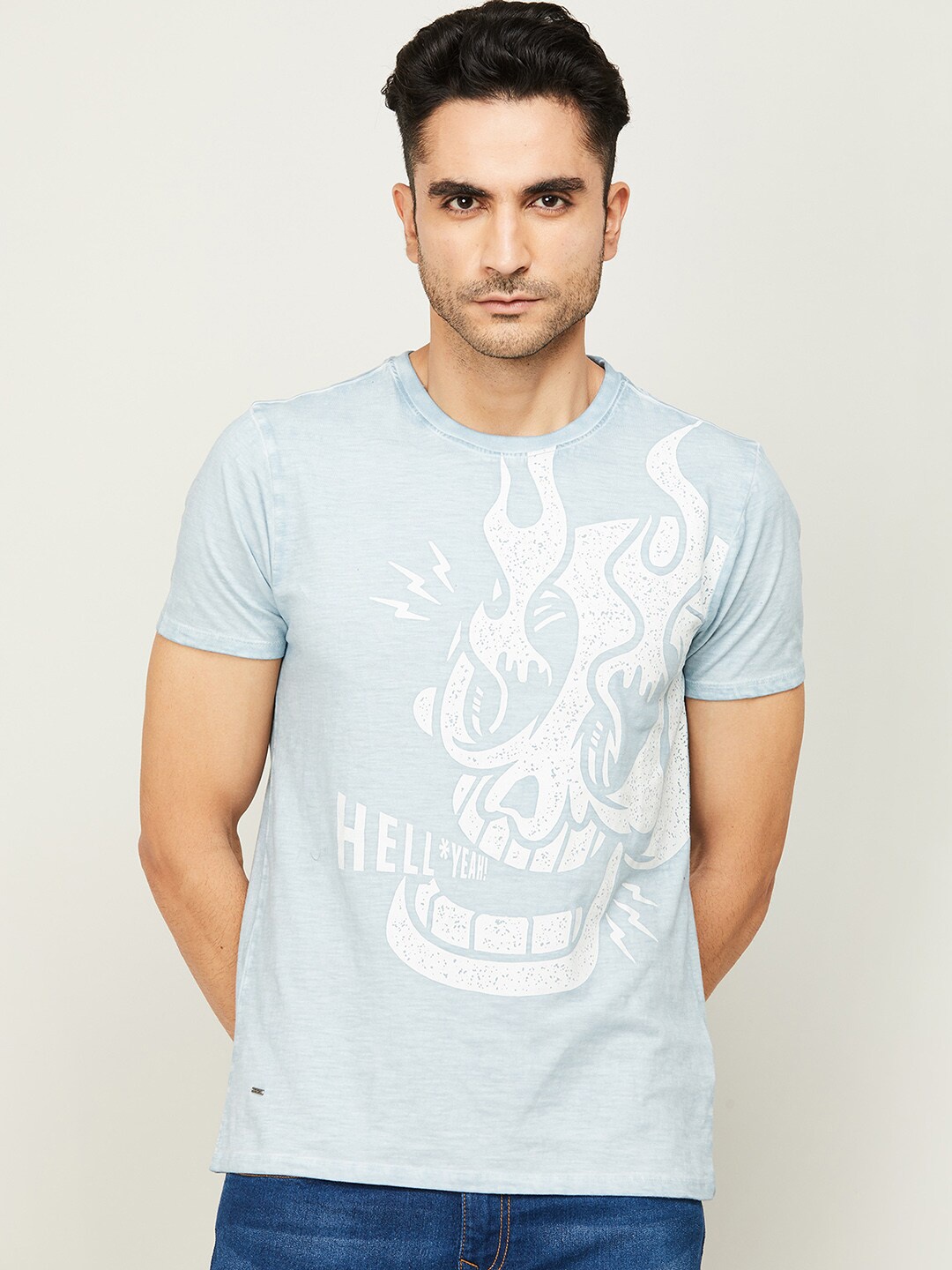

Forca Men Grey Printed Pure Cotton Slim Fit T-shirt