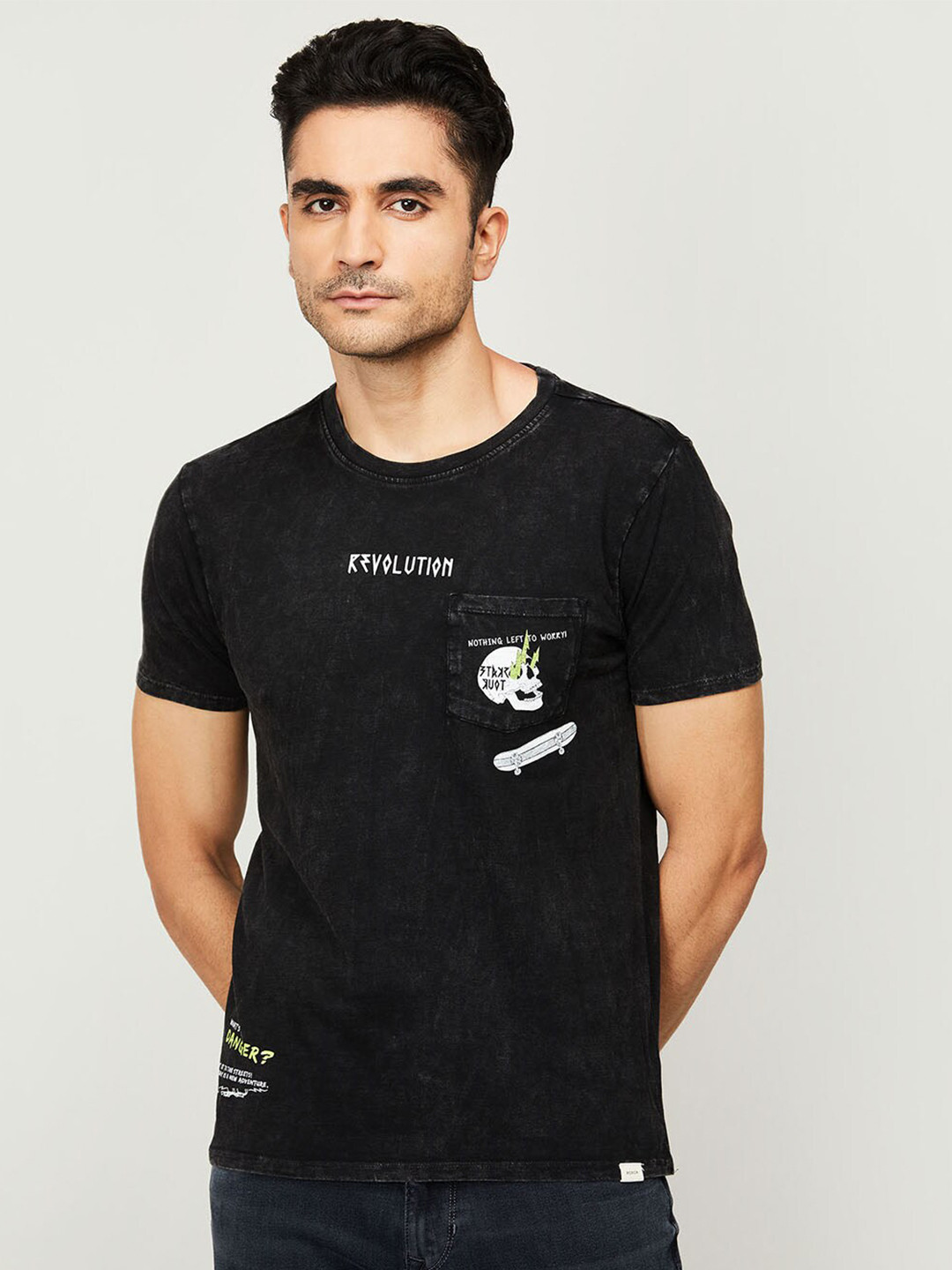 

Forca Men Black Printed Pure Cotton T-shirt