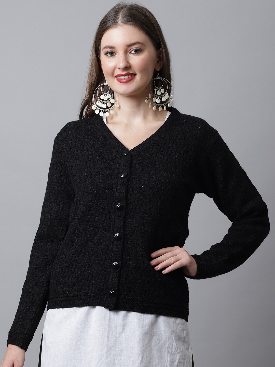

Cantabil Women Black Cable Knit Cardigan