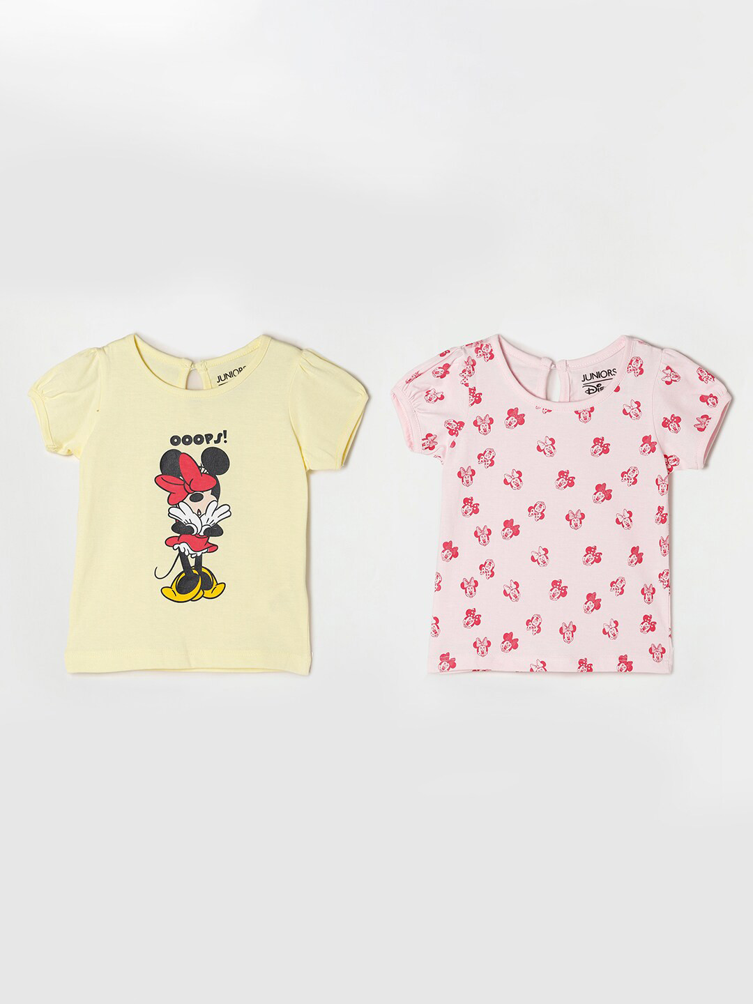 

Juniors by Lifestyle Girls Yellow & Peach Pack Of 2 Mickey Mouse Pure Cotton T-shirt