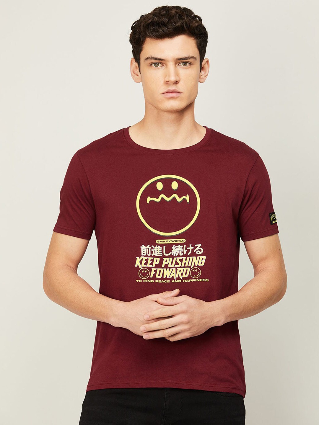 

SmileyWorld Men Red Typography Printed T-shirt
