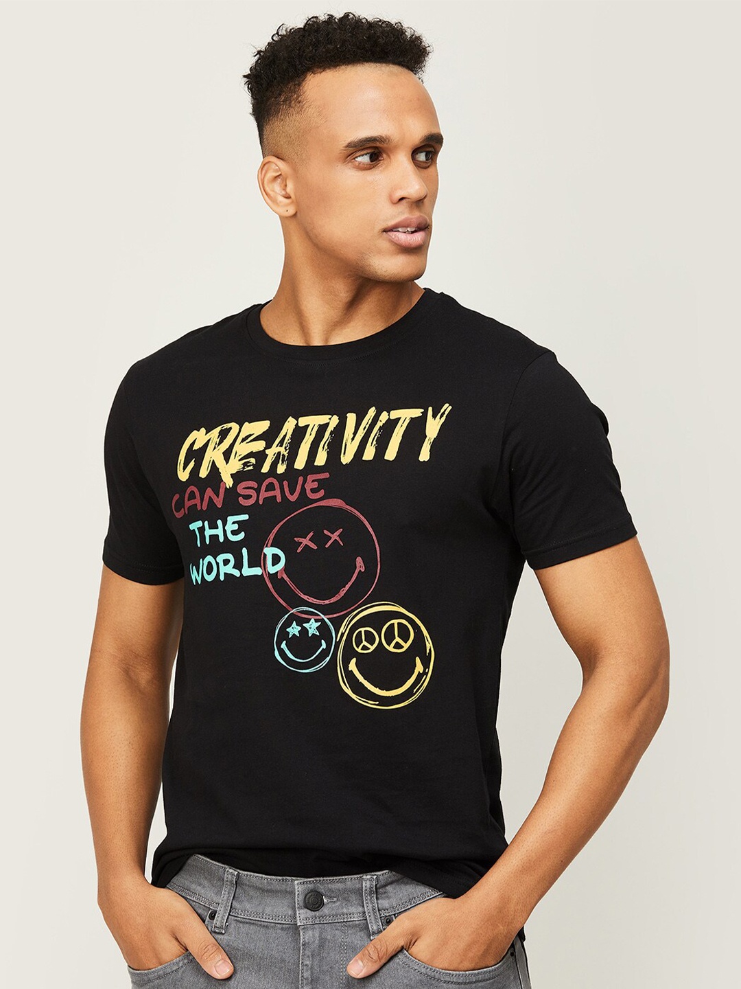 

SmileyWorld Men Black Printed T-shirt