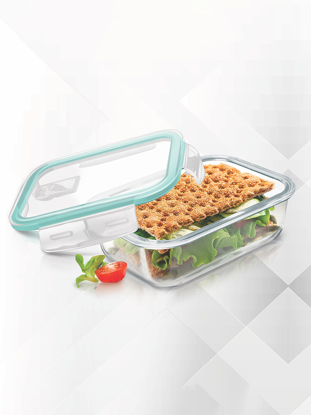 

Treo Set of 2 Hi Borosilicate Clip Fresh Rectangular Container 370 ml & 1000 ml, Transparent