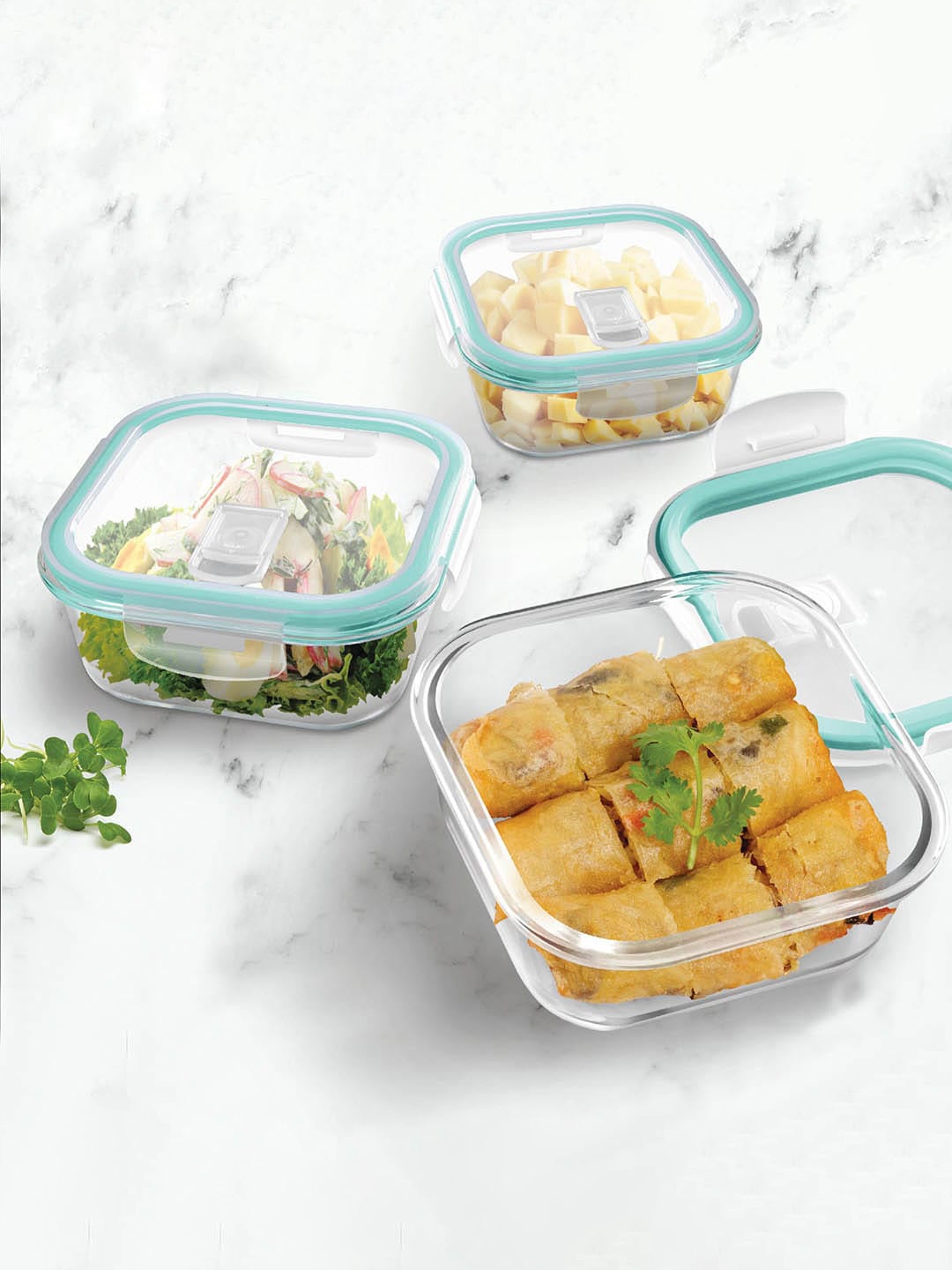 

Treo Set Of 2 Hi Borosilicate Clip Fresh Square Container - 160 ml Each, Transparent