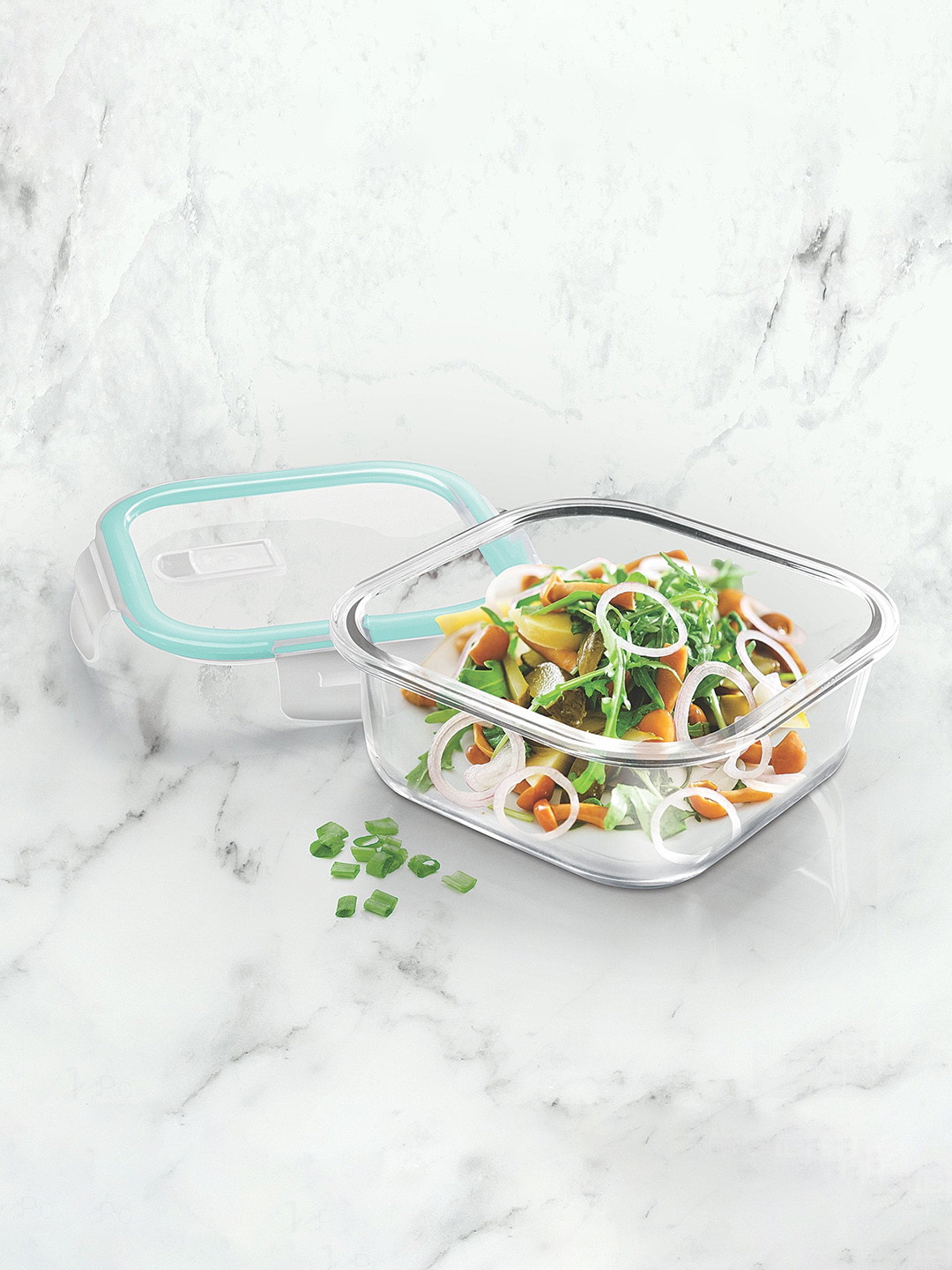 

Treo Set Of 2 Hi Boro Clip Fresh Square Container 520 ml 800 ml, Transparent