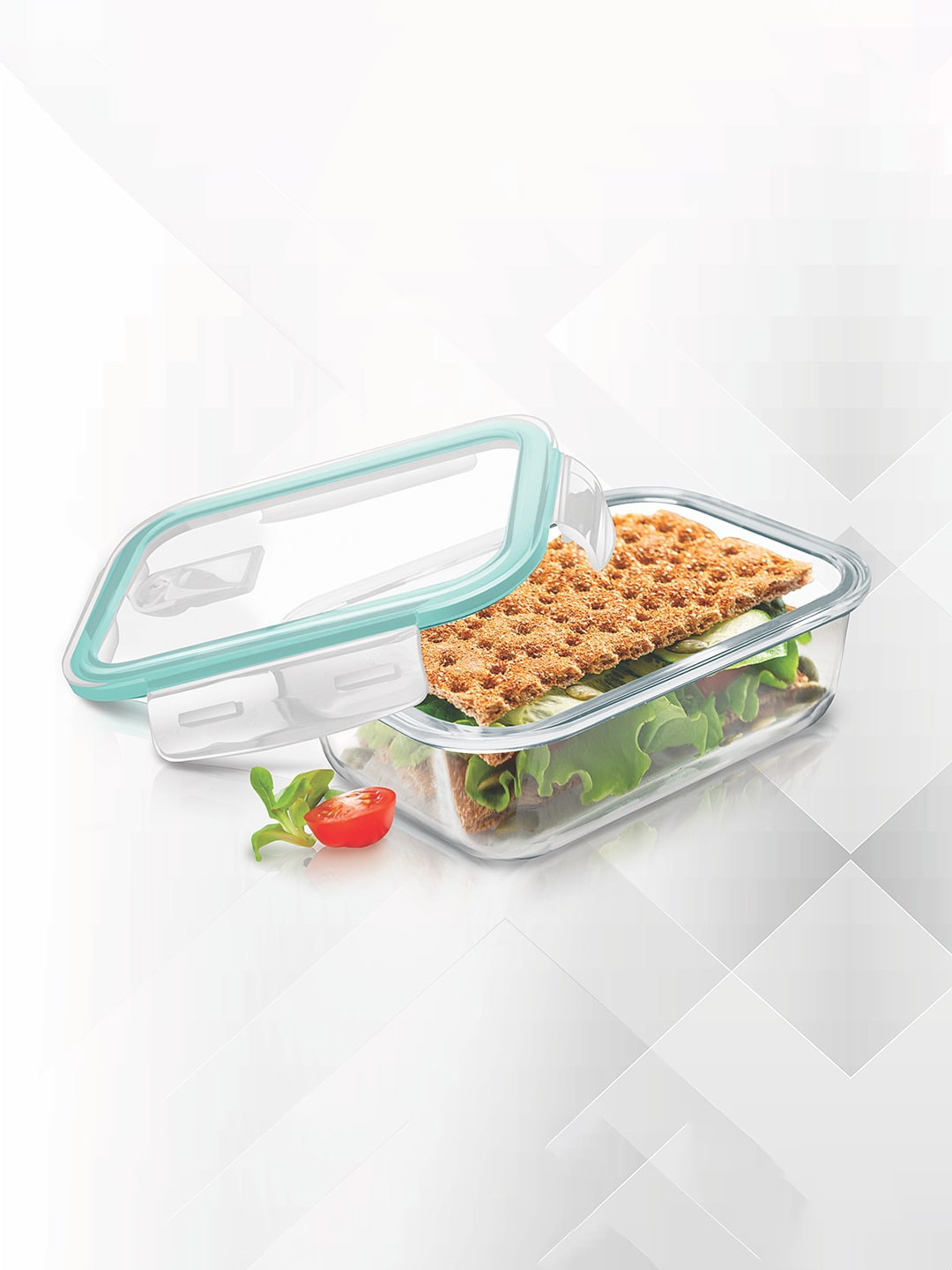 

Treo Set Of 2 Hi Borosilicate Clip Fresh Rectangular Container 640 ml Each, Transparent