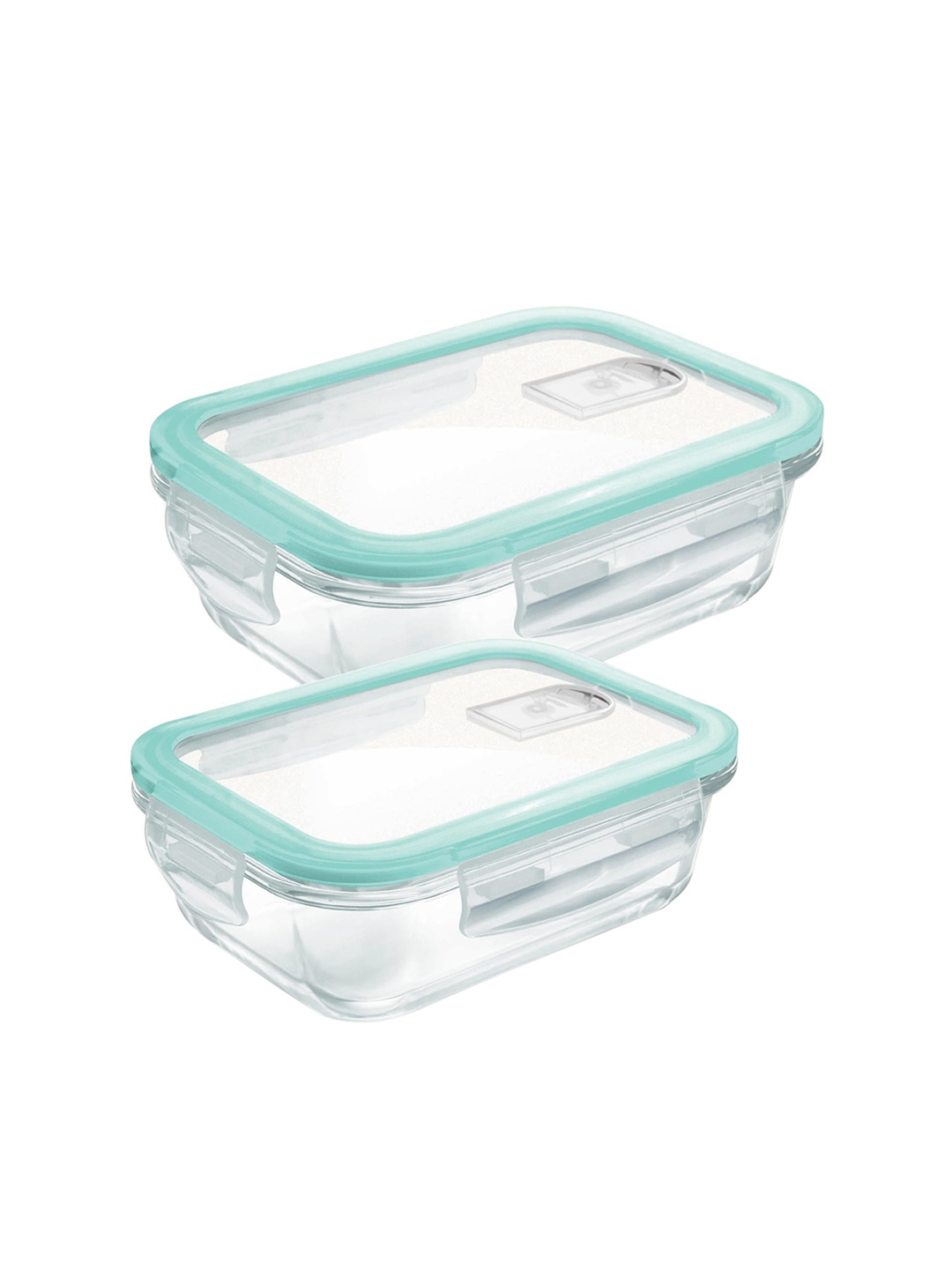 

Treo Set Of 2 Hi Borosilicate Clip Fresh Rectangular Containers 640 ml & 1000 ml, Transparent